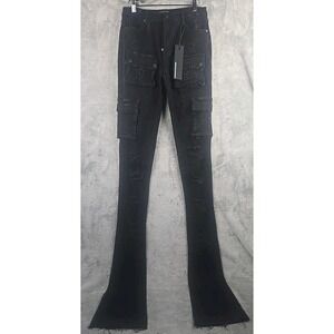 Rockstar Original Noor Cargo Super Stacked Jeans‎ Distressed Womens Small Black